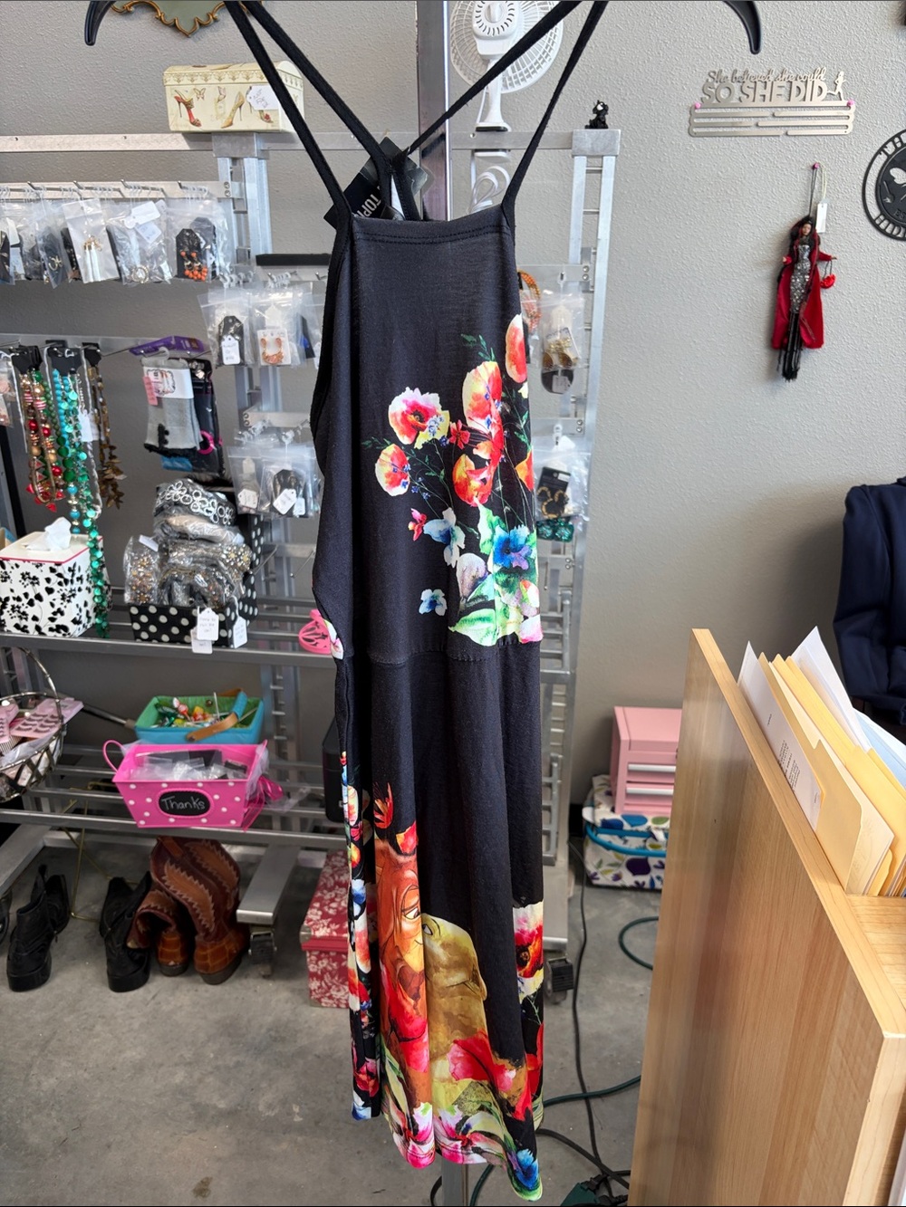 Xhilaration Black Maxi Dress with Vibrant Floral Print